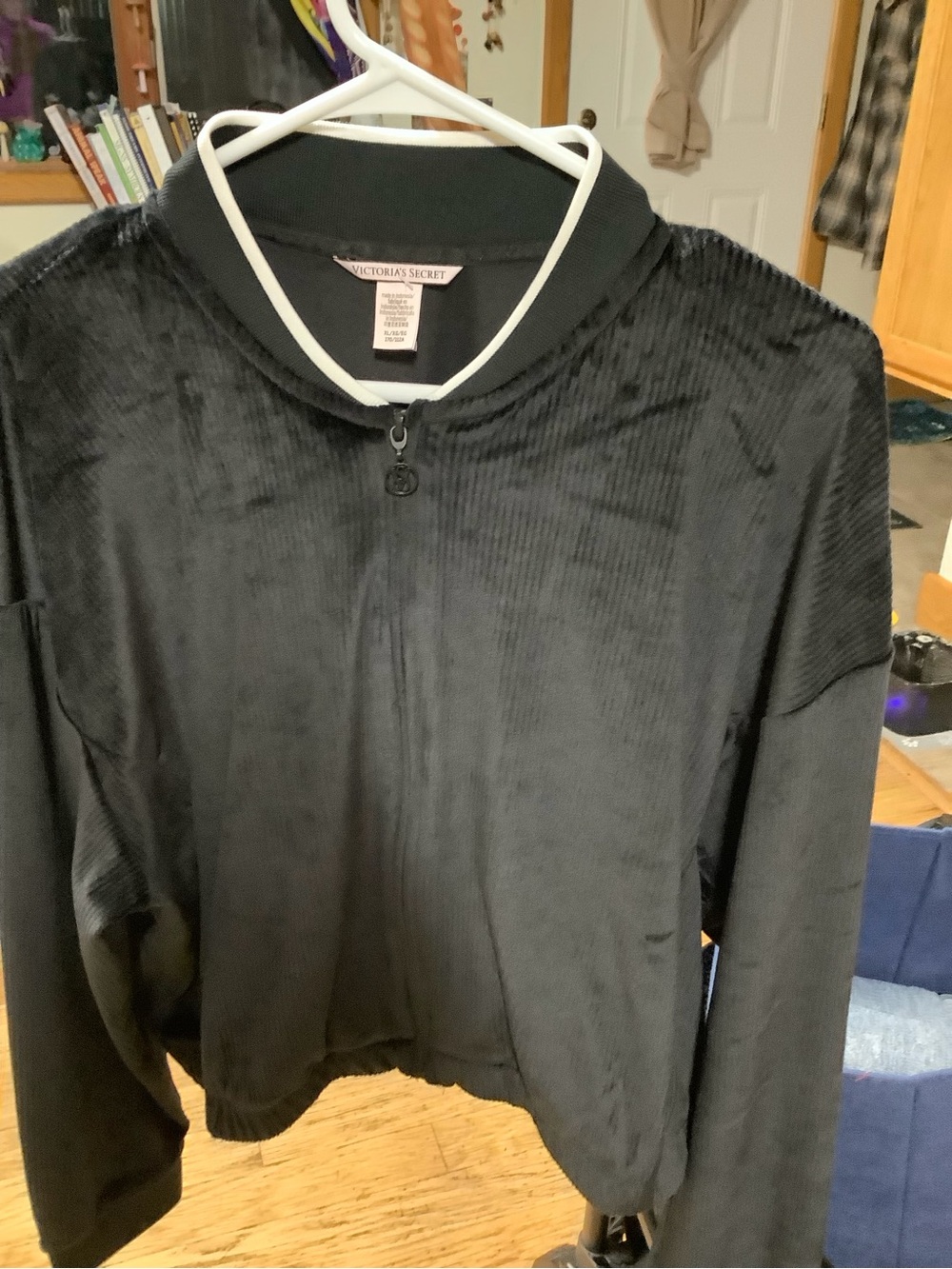 Victoria's Secret Black Velour Zip Bomber Jacket